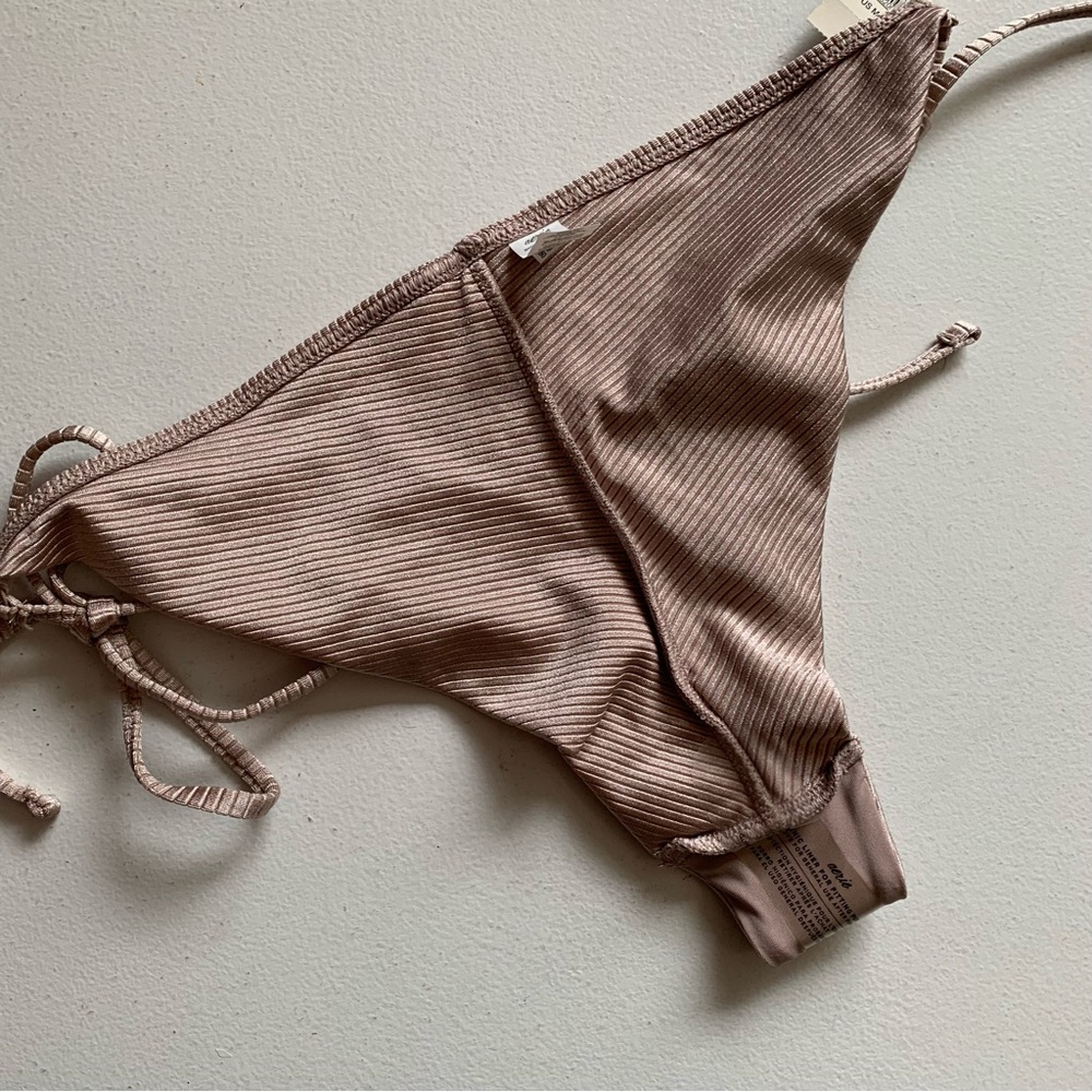 aerie Ribbed Tie-Side Bikini Bottoms in Mauve Taupe - Picture 11 of 12